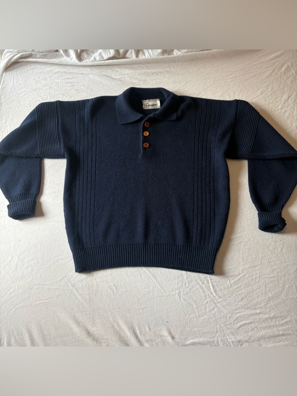 Vintage Ingo Navy Knit Sweater with Wooden Buttons